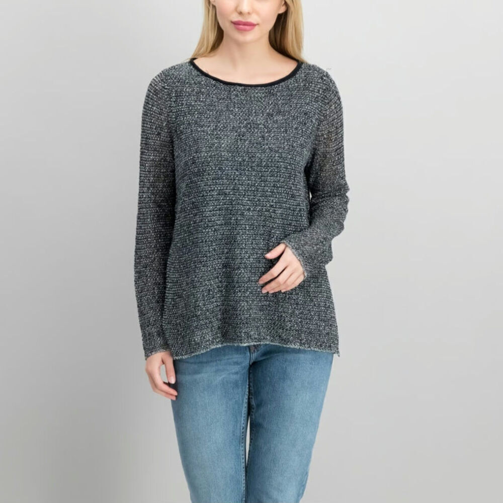 Eileen Fisher Black Organic Linen Cotton Knit Sweater‎ Dark Gray Women's SMALL